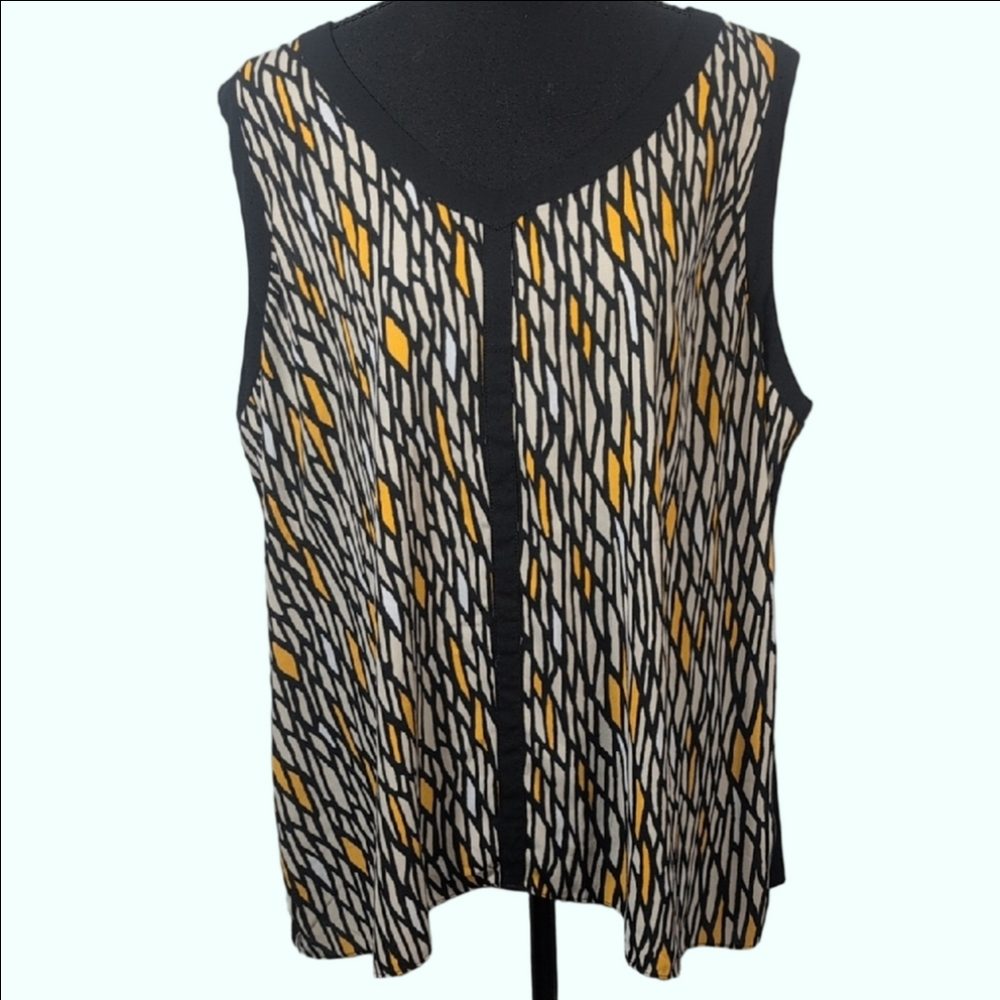Worthington Black and Yellow Patterned Tank Top